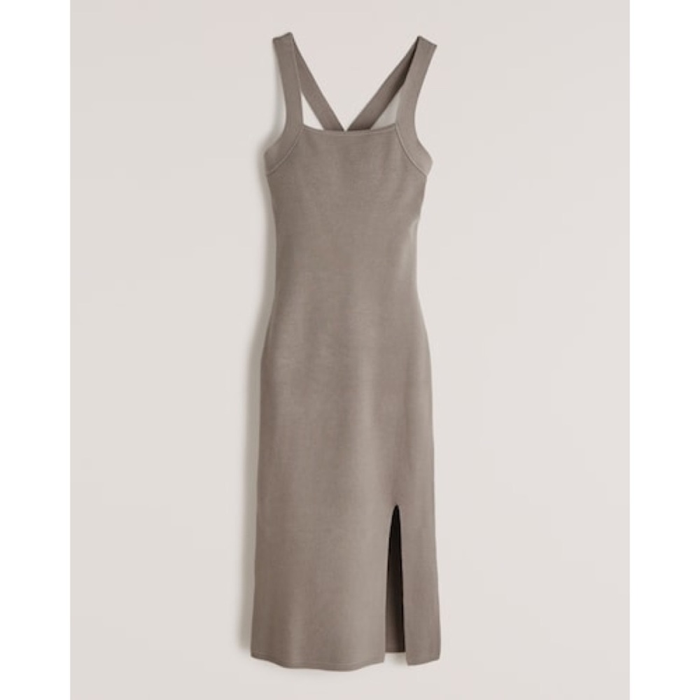 Crossback Elevated Knit Midi Dress in Taupe